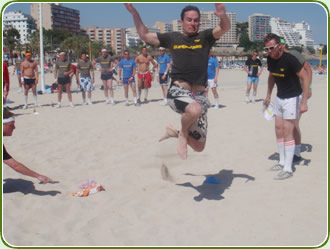 The long jump contest begins, and the black