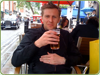 A bit of change left for a beer - Jon toasts our purchases