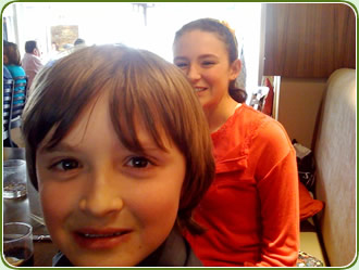 The skids. Josh and Maddison enjoying pizza after the busy day